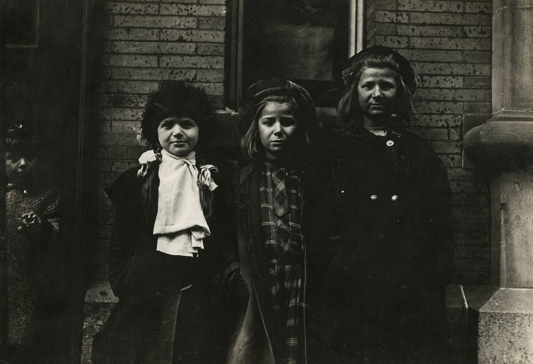 Lewis Hine - Newsgirls waiting for paper, New Haven, Connecticut  March, 1909 - Howard Greenberg Gallery