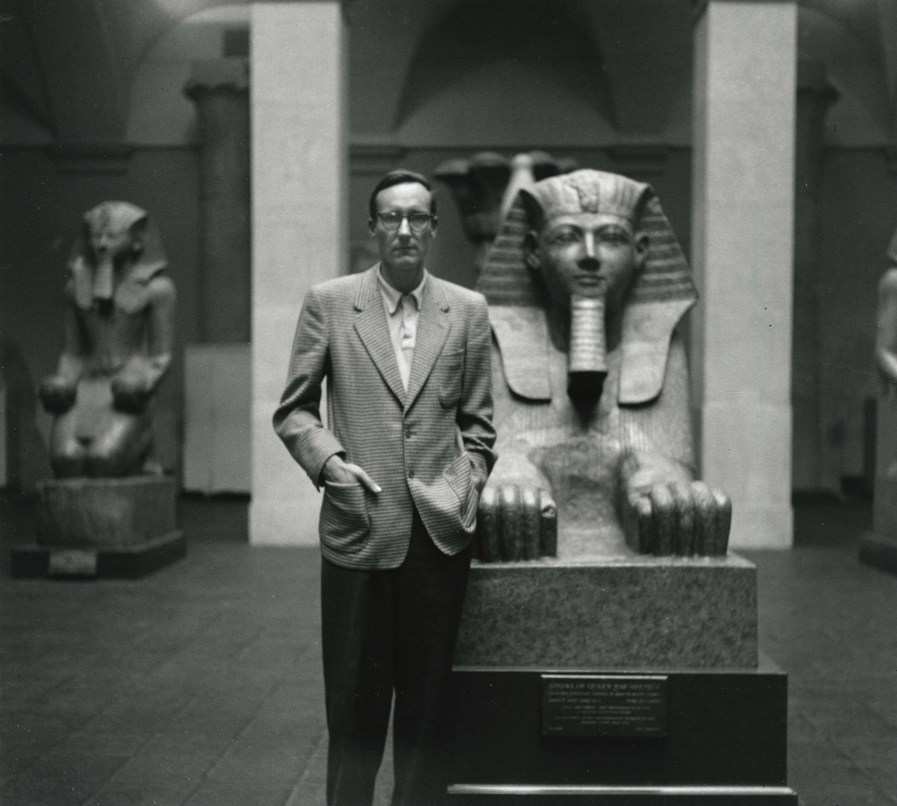 Allen Ginsberg - William S. Burroughs with Sphynx, Metropolitan Museum of Art, New York, 1953 - Howard Greenberg Gallery