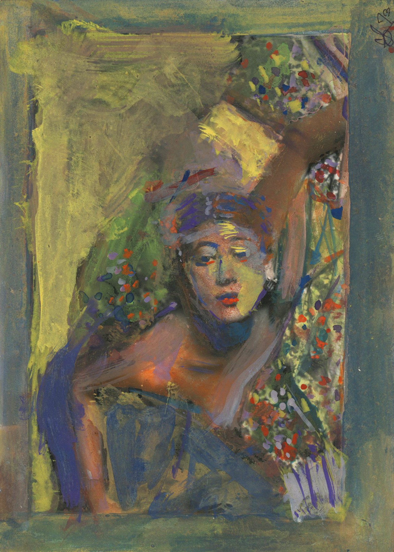 Inez, 1970s-90s  Gouache, casein and watercolor over gelatin silver photograph  6 7/8 x 4 7/8 inches