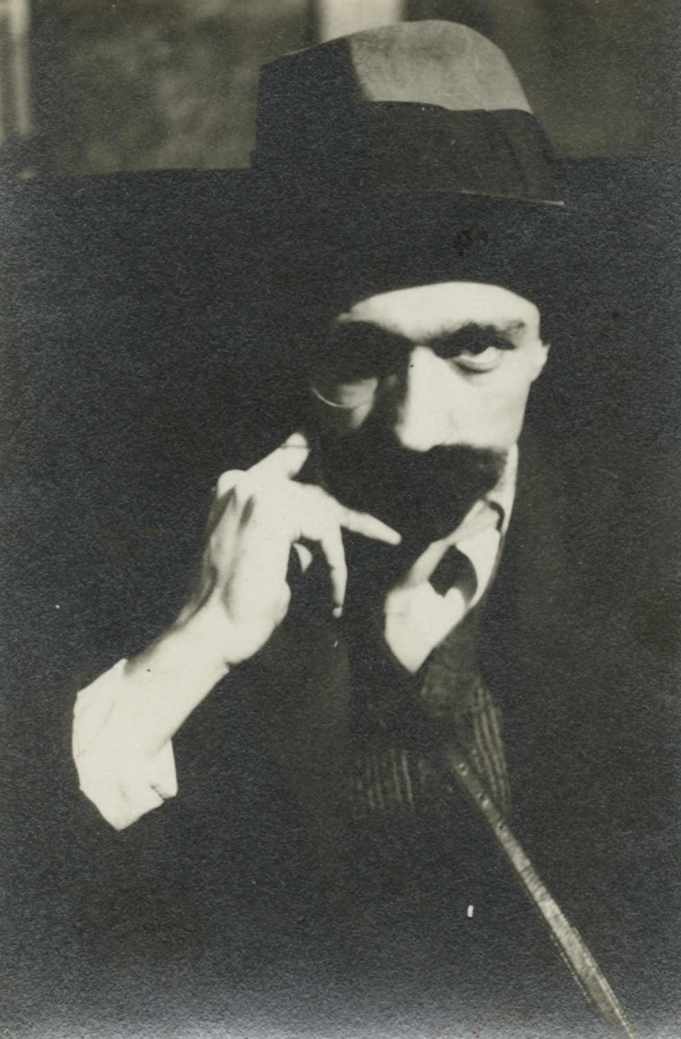 Self-portrait with Mustache , c.1929  Gelatin silver contact print; printed c.1930s  3 1/4 x 2 1/4 inches