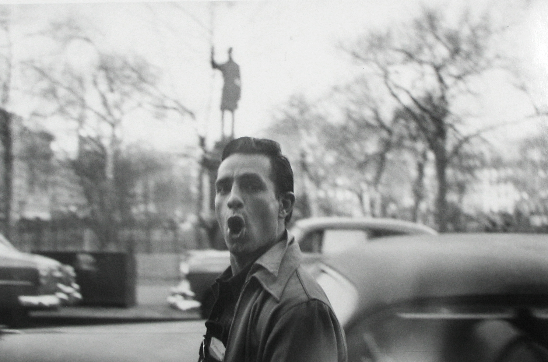 Allen Ginsberg - Jack Kerouac passing statue of Samuel Cox, Tompkins Square Park, New York City, 1953 - Howard Greenberg Gallery