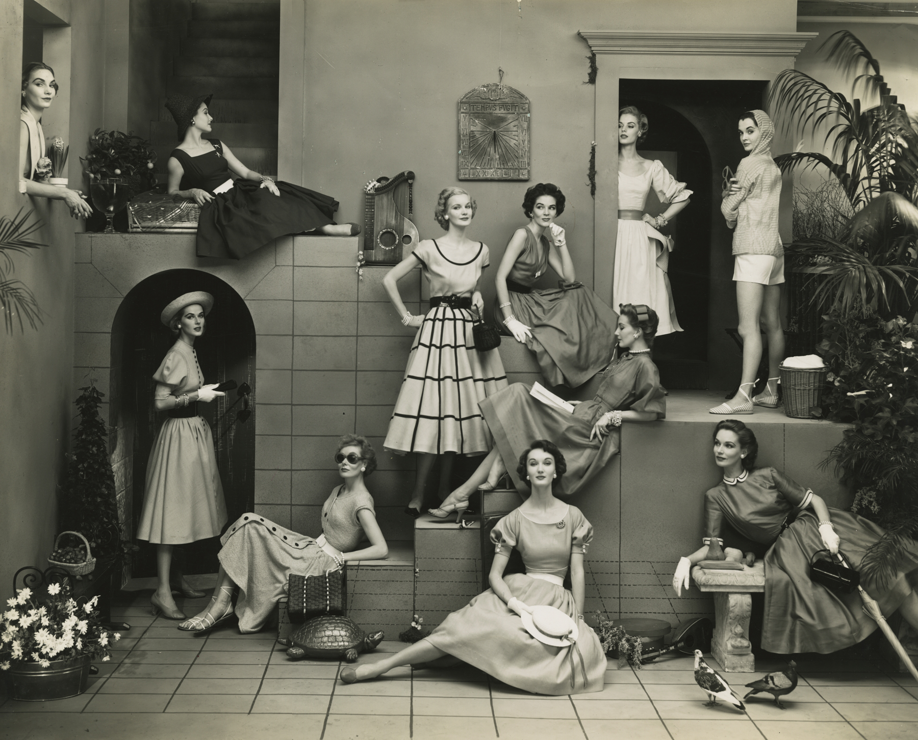 11 Models in Blue Dresses, NYC, Glamour, January 17, 1952