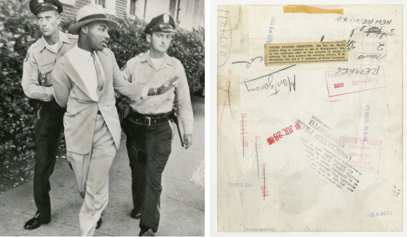 Charles Moore, Martin Luther King Jr. arrested on loitering charges in Montgomery, Alabama, September 3, 1958