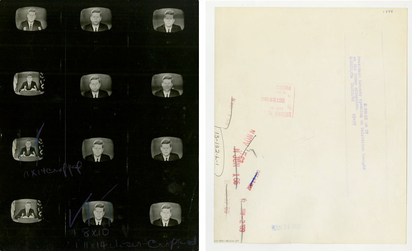 Photographer Unknown, President Kennedy speaking on television regarding the Cuban situation, October 22, 1962