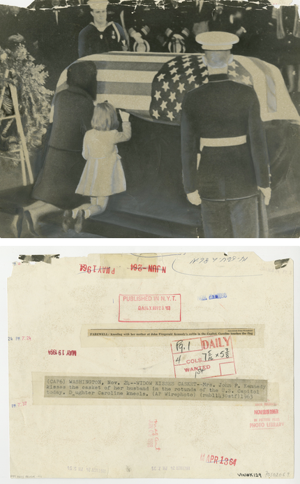 Photographer Unknown, Widow kisses casket, Washington D.C., November 24, 1963