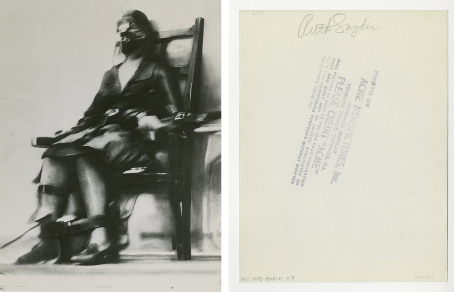 Photographer Unknown, Ruth Snyder executed in the electric chair for the murder of her husband, January 12, 1928