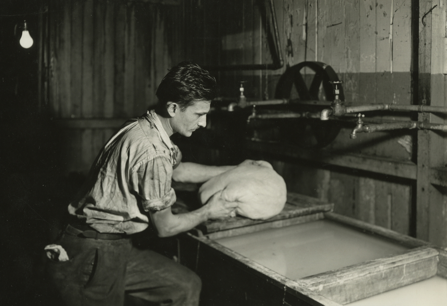 Lewis hine, Rayon skein wrapped in cloth, Paterson, New Jersey, March 18, 1937  Gelatin silver print; printed c.1937  4 5/8 x 6 5/8 inches